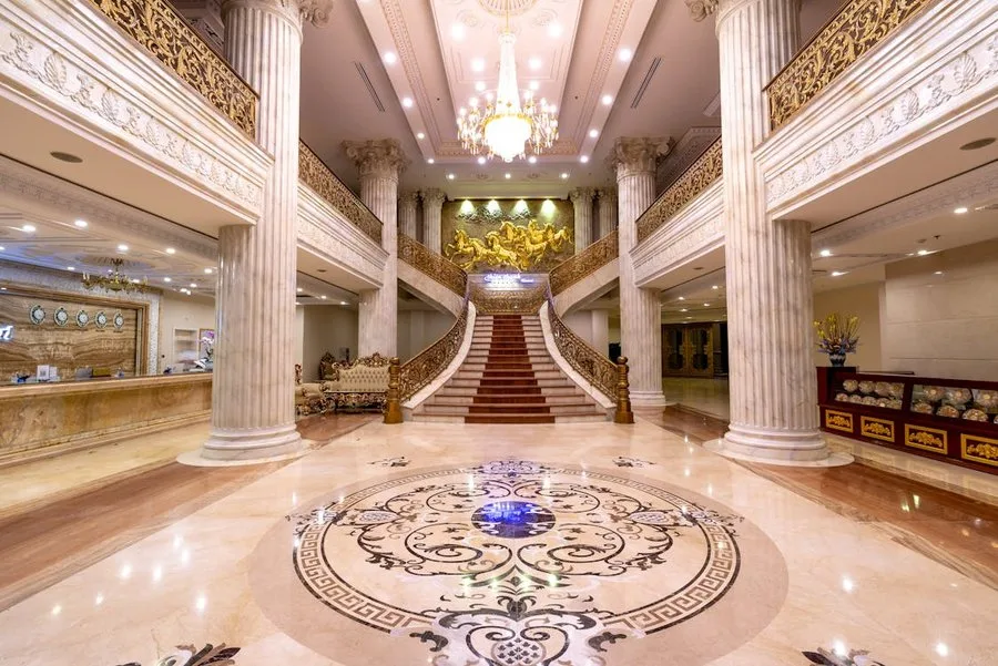 Grand hotel lobby with premium marble floor — Vision Flooring hospitality work