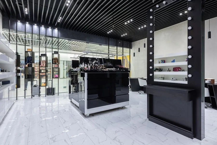 Sleek retail interior with polished tile floor